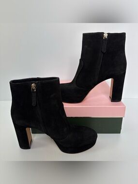 NIB Kate Spade Black Barrett Split Suede Zippered Heel Boots Women’s Size 10